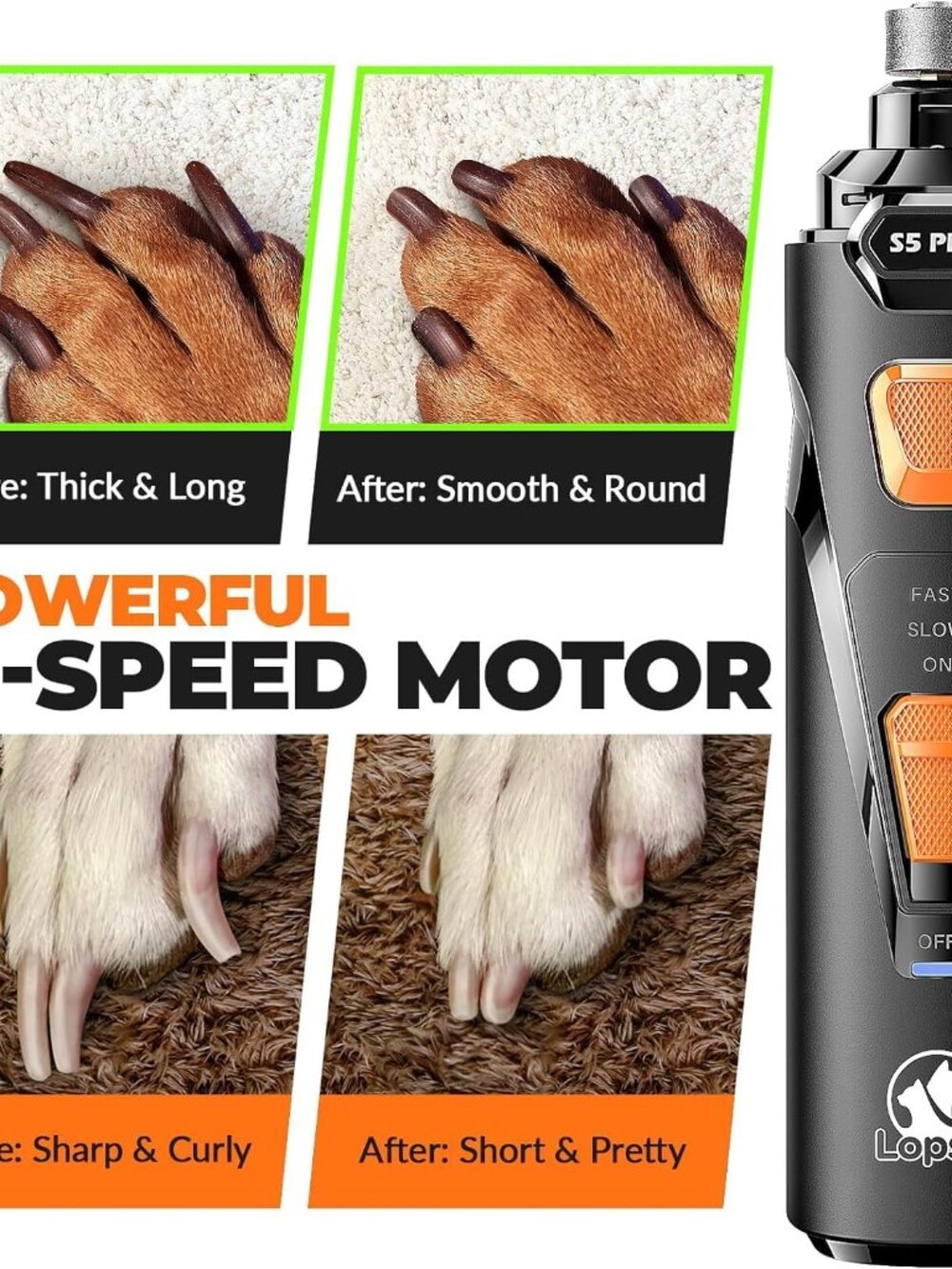 Dog Nail Grinder with 2 LED Lights Powerful 2 Speeds Super Quiet Dog Nail Trimme - Picture 4 of 9